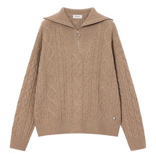 鄂尔多斯1980 女装翻领绞花羊绒衫25年秋冬新品加厚老钱风针织衫