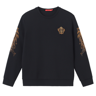 雷迪波尔男装长袖套头卫衣2025秋季新款太空棉圆领休闲刺绣上衣男