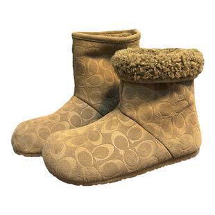 磨砂真皮羊毛大头厚底雪地靴女2025冬季新款加绒保暖棉鞋勃肯短靴