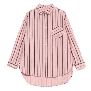 加肥加大码女装 妈妈装肥胖mm遮肚上衣休闲宽松显瘦纯棉条纹衬衫