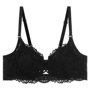 大胸显小文胸罩聚拢蕾丝性感黑色纯欲无钢圈薄款内衣套装女收副乳
