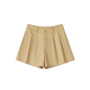 Warm Range 立体褶皱A字三分短裤女夏季简约干练黑色休闲短西裤