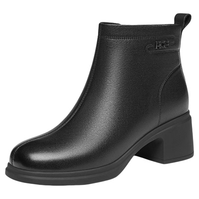 粗跟加绒皮鞋加绒保暖高跟妈妈鞋