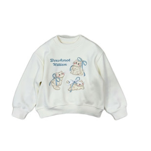 女童加绒卫衣冬季珍珠小猫蝴蝶结可爱小女孩一体绒上衣儿童打底衫