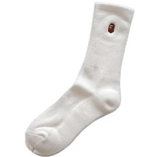 秋冬猿人潮袜刺绣男女高筒加厚袜子纯色中筒白毛巾底运动篮球袜