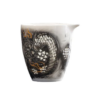 陶瓷茶海公杯家用茶漏茶托分茶器零配仿古墨龙玲珑镂雕公道杯