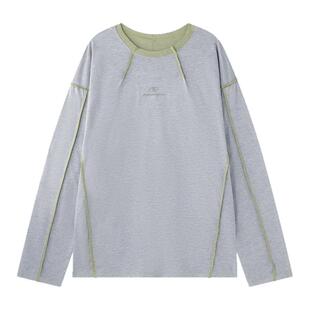 BJHG不计后果 撞色长袖t恤男款春季2026新款针织双纱打底衫卫衣女