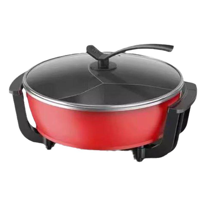商用10L鸳鸯锅三格三味电火锅6L8L麦饭石不粘电烤锅多用涮烤锅
