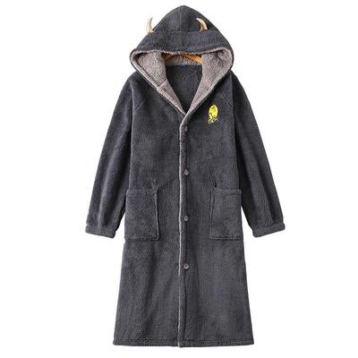 秋冬珊瑚绒睡袍男士睡衣大码宽松长款浴袍男冬天法兰绒家居服青年