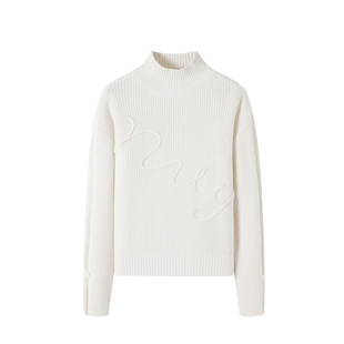 Navigare意大利小帆船半高领毛衣女秋季纯羊毛针织衫短款打底衫