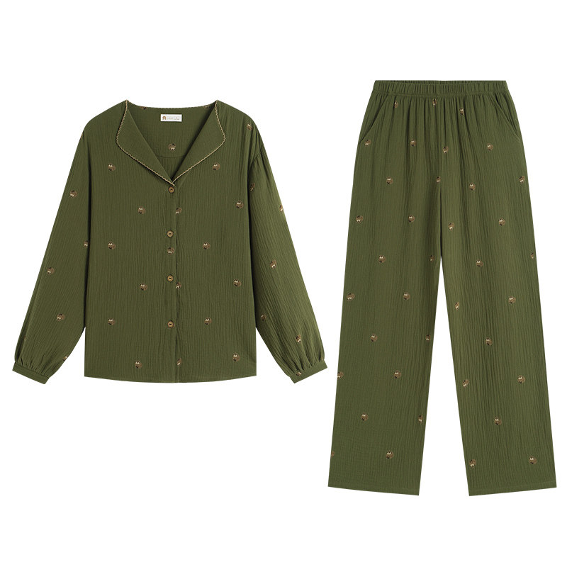 春秋季纯棉纱布开衫款家居服套装