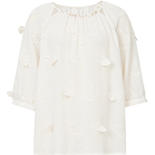 【会员专享】红袖2025秋季新款女装【蝶梦花园】立体绣花镂空上衣