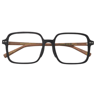 POSESION黑框近视眼镜框男大框宽脸木框方框板材大脸眼镜架女复古