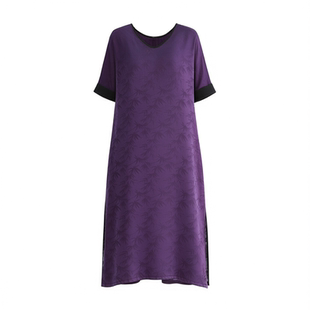 花罗香云纱真丝连衣裙女专柜正品紫色桑蚕丝冬季妈妈三亚度假裙子