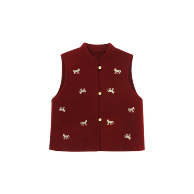 豆豆DD【山羊绒马甲】绵羊毛中式刺绣小马双面呢外套-817-225DM