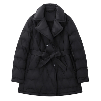 小个子黑色西装领外套2025年新款女装冬季修身收腰中长款羽绒服女