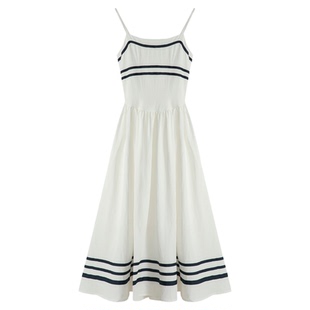 稀有概率 原创设计法式度假露背吊带裙女夏中长款收腰白色连衣裙