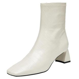 思加图新款米兰达Miranda时装靴奶油靴粗跟女靴9T002DZ4