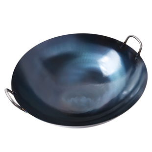 商用加厚双耳大铁锅家用老式熟铁炒锅无涂层凹型电磁炉柴火炉适用
