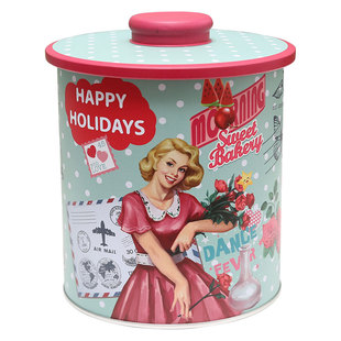 卡通可爱饼干收纳桶复古马口铁盒子咖啡大容量零食糖果密封铁皮罐