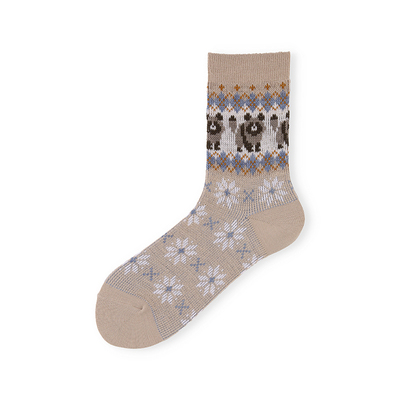 Tabio狸猫提花袜子女秋冬高弹透气费尔岛中筒袜复古可爱女袜百搭