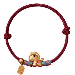 庆祥泰金色小马红绳手链纯银男女款2026本命年情侣手绳新年礼物