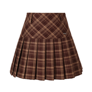 2025复古格纹高腰半身裙女秋冬显瘦a字裙学院风毛呢百搭格子短裙