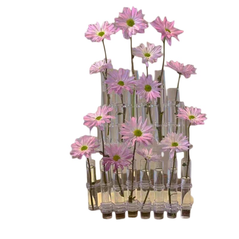 小众设计感可折叠试管花瓶子透明玻璃水培花器皿一排鲜花客厅摆件