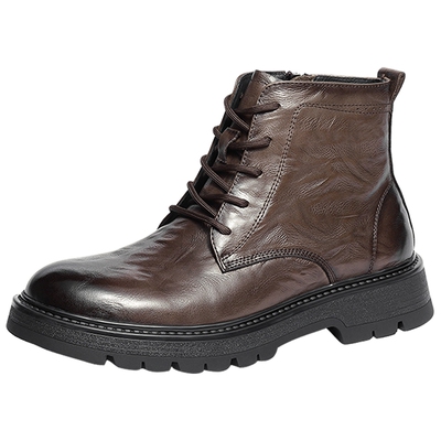 森达马丁靴男2025冬新商场同款抓纹厚底休闲短皮靴2AM01DD5