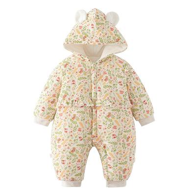 巴布豆小碎花女宝宝夹棉连体衣加厚秋冬款婴儿衣服冬天棉衣外出服