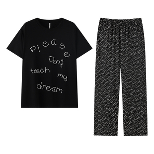 贝妍睡衣女夏季薄款莫代尔棉短袖长裤套装女慵懒风长款宽松家居服