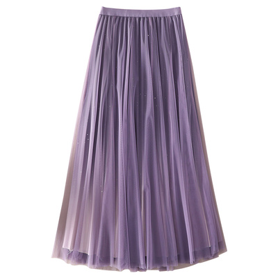 A字裙星空渐变纱裙百褶半身裙