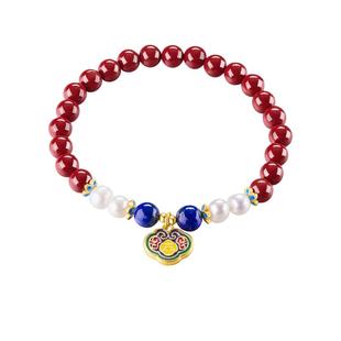 【自营】daisy beauty国潮新中式朱砂手串S925银珍珠青金石手链女