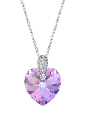 短款爱心吊坠纯银简约镶水晶项链