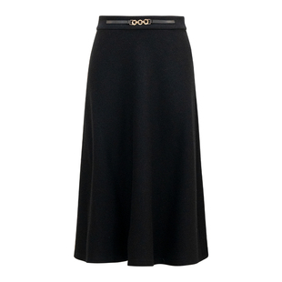 HONRN/红人气质黑色a字优雅显瘦中长款羊毛半身裙女秋冬HI55OQ717