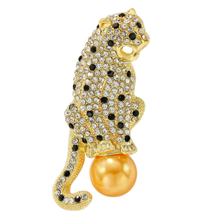 满钻流苏珍珠金钱豹胸针女轻奢高级感气质别针西装毛衣胸花配饰品