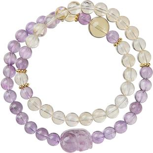 iSTONE/石头记天然紫水晶貔貅手串招米黄水晶双圈手链女2025新款