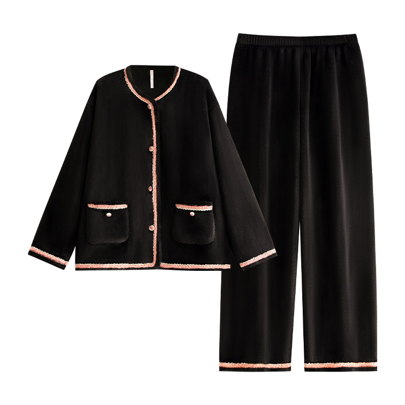 悦内睡衣女冬季秋冬款珊瑚绒加绒加厚家居服冬装保暖法兰绒小香风