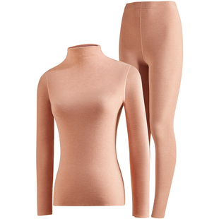 梦特娇蚕丝德绒半高领保暖内衣女套装发热加绒羊绒秋衣裤秋裤冬季