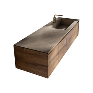 侘寂风洗手台浴室柜定制大理石双盆实木日式美式一体式洞石洗手盆