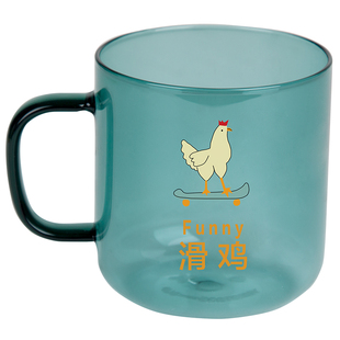 yizistore原创印花马克玻璃杯女水杯子家用带把柄漱口杯牛奶咖啡