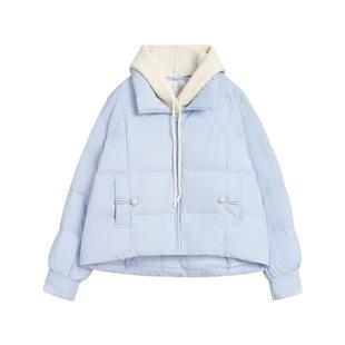紫涵短款羽绒服女2025年冬季新款小个子假两件连帽外套白鸭绒外套