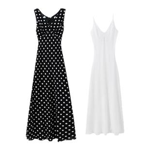 【巴黎倩影】波点回潮 小众复古深V领收腰波点印花真丝连衣裙女