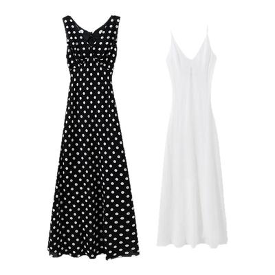 【巴黎倩影】波点回潮 小众复古深V领收腰波点印花真丝连衣裙女