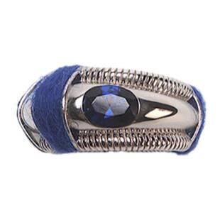 PUPILCASKET 线圈戒 原创设计个性时尚蓝色锆石羊绒高级感戒指