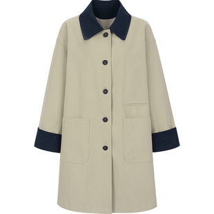 巴恩风撞色风衣女中长款衣香丽影2026年春装新款今流行小个子外套