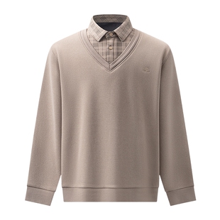 【含羊毛火焰绒】红豆毛衣男假两件新款加绒加厚翻领针织毛衫爸爸