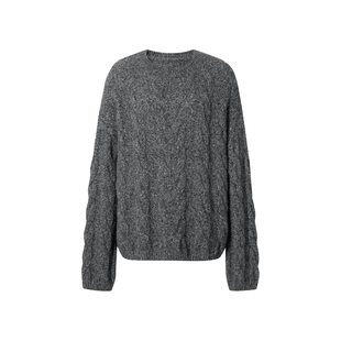 [商场同款]羊绒衫陌可康宝莱白厂丝山羊绒绞花圆领针织毛衣女上衣