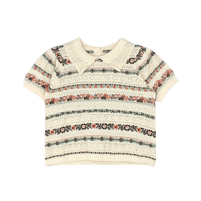 大耳象女童排列花朵针织短袖2026夏季新款宝儿小众甜美泡泡袖上衣