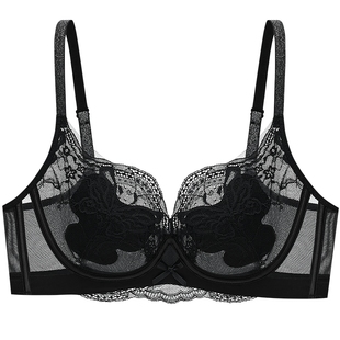 MYBODY商场同款新款大胸显小内衣防下垂轻透网纱蕾丝花瓣杯女文胸